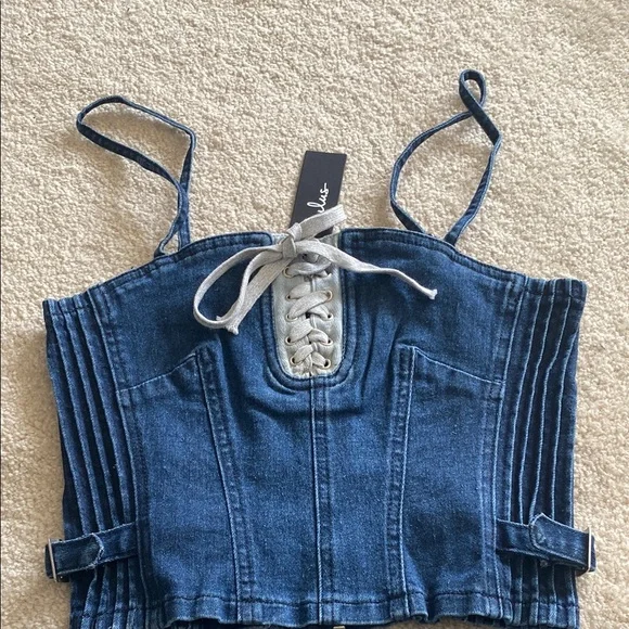 Lulus NWT denim crop top XS - Picture 2 of 8